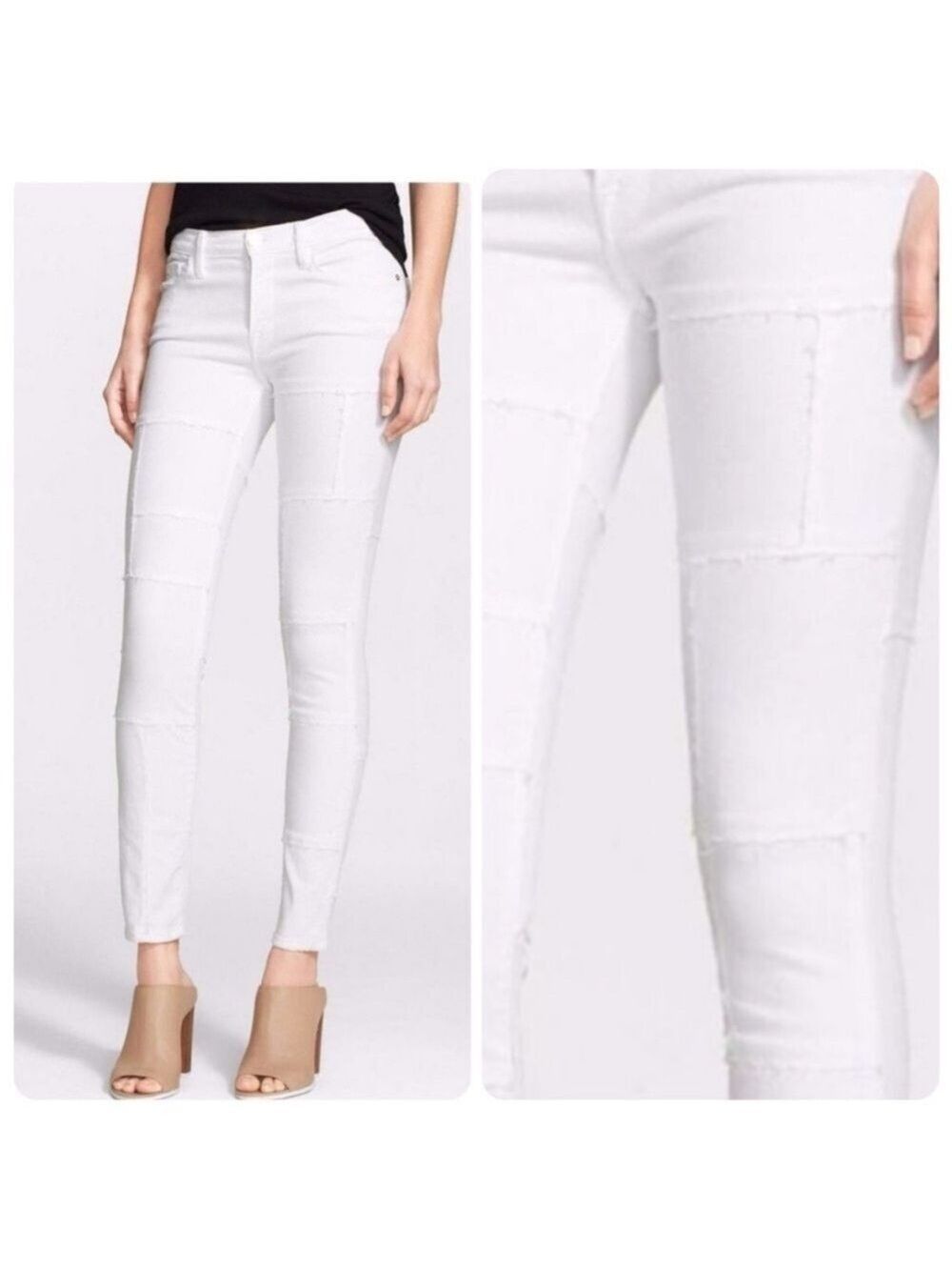 FRAME Denim Le Skinny de Jeanne White Patch Panel Patchwork Jeans Size 29